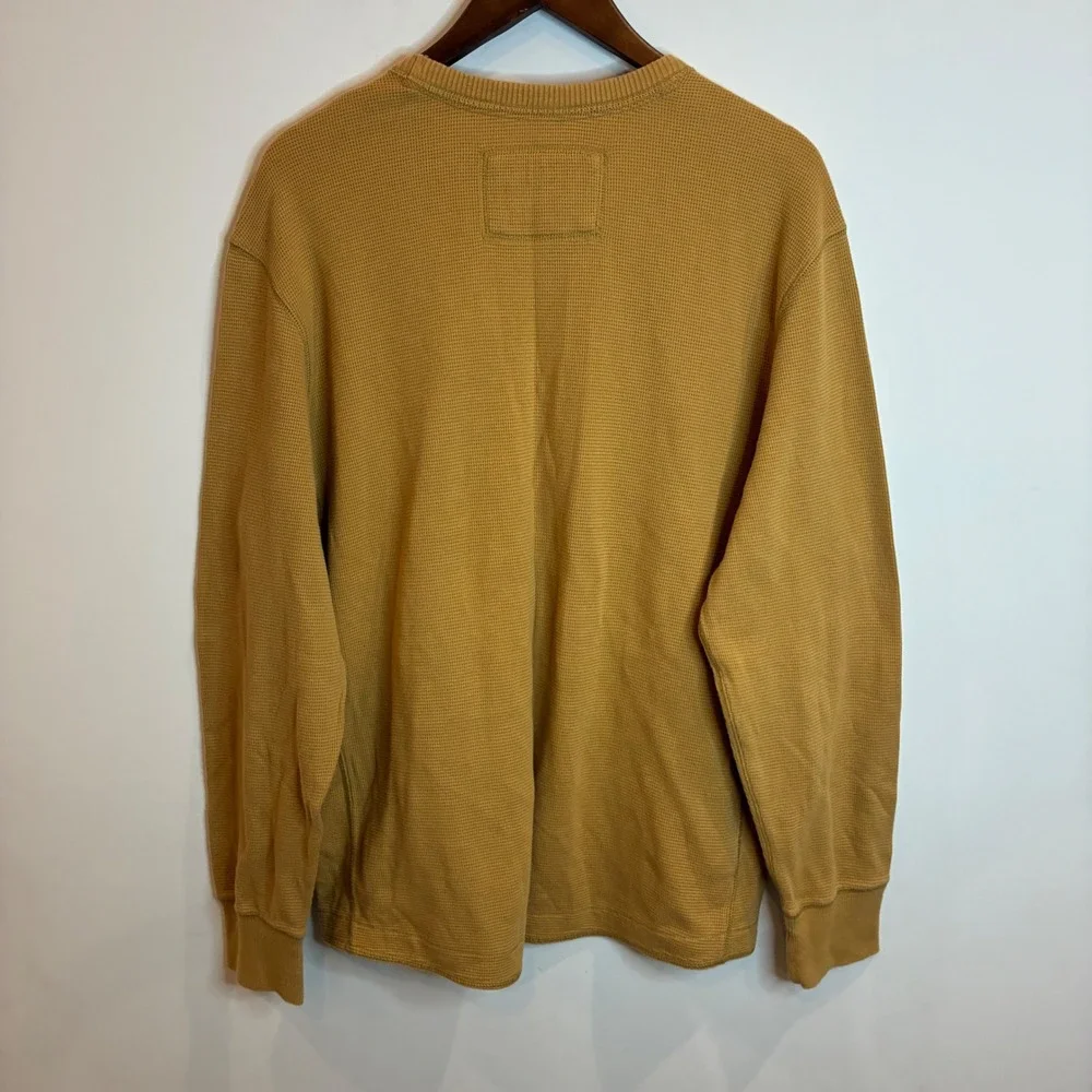 Eddie Bauer Mens Large Mustard Yellow Waffle Knit Thermal Long Sleeve Shirt
